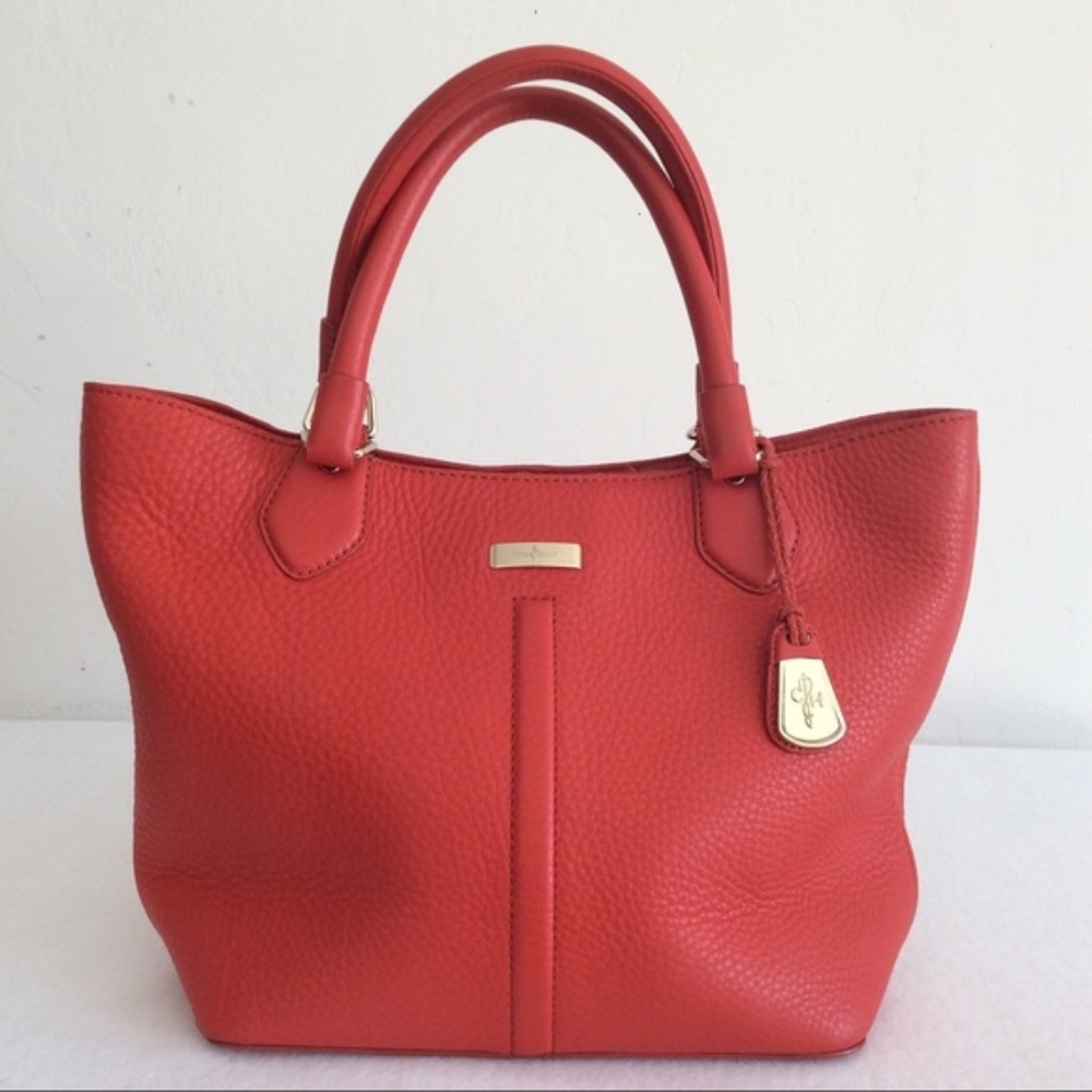 Cole Haan Serena Tote Handbag Genuine Pebble Grain Leather  Orange